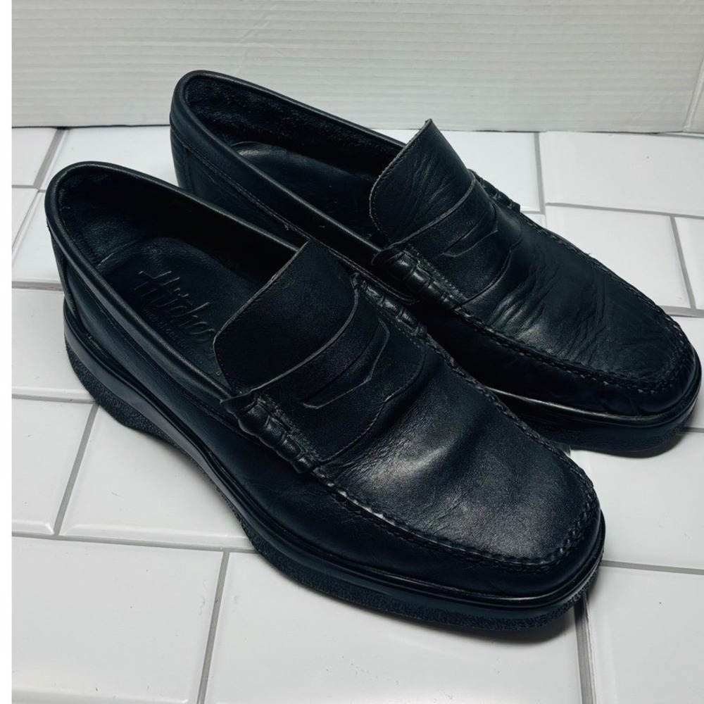 Hitchcock Penny Loafers Mens 8.5 E3 Black Good Leather Moc Toe 927